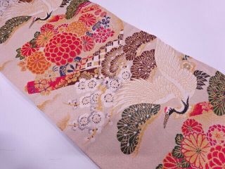 72431 Japanese Kimono / Vintage Maru - Obi / Shochiku With Crane And Flower