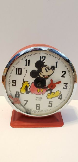Vintage Bayard Disney Mickey Mouse Desk Alarm Clock Red Quartz Made In France