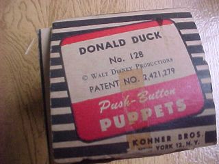 1950s DONALD DUCK PUSH BUTTON PUPPET IN THE BOX WALT DISNEY 4