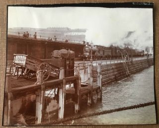 1394 Photo British Railway Train 1900/1920 Steam Locomotive At Harbor 11