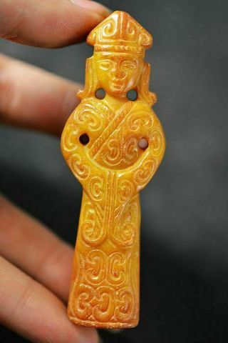Delicate Chinese Old Jade Carved Ancient People Official Amulet Pendant J25