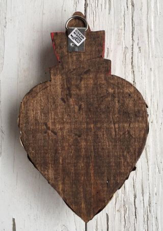 HEARTS - Mexican Milagro Heart - Hand Crafted Wood Milagro Folk Art Heart 6.  75” 5