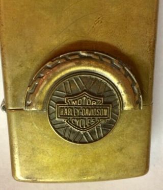 Vintage Harley Davidson Brass Zippo Lighter With Raised Hd Emblems