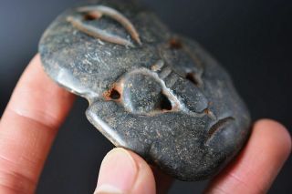 China Hongshan Culture Magnet Jade Stone Carved People Face Mask Pendant J25