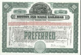 Stk Boston & Maine Railroad 100 Shares Preferred In Green 1949