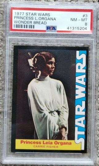 1977 Star Wars Wonder Bread 3 Princess Leia Organa Carrie Fisher - Psa 8
