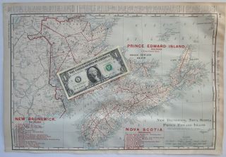 Lg 1901 Canada Brunswick,  Nova Scotia,  Prince Edward Island Railroad Map