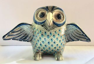 Vintage Sermel Painted Owl Folk Art Paper Mache Collectible Tonala Jal Mexico