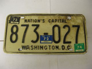 1972 72 1973 73 1974 74 Washington Dc License Plate 873 - 027