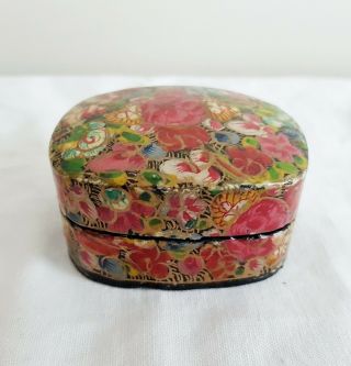Lacquered Paper - Mache Floral Motif Trinket Box Made In Kashmir India Handmade