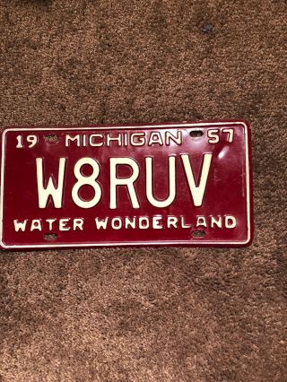 1957 Michigan Ham Radio License Plate W8ruv
