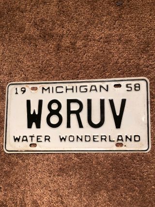 1958 Michigan Ham Radio License Plate W8ruv