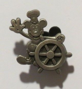 Disney Dcl Cruise Line Steamboat Willie Mickey Mouse Wave Pewter Ship Wheel Pin