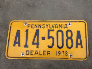 Vintage 1978 Pa Pennsylvania Dealer License Plate - Clipps Motors Dallastown