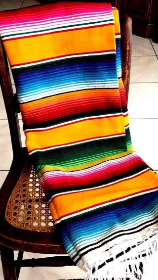 Mexican Falsa Blanket Serape Saltillo Multicolor Yoga Beach Park Extra Large