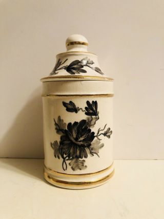 Vintage Ceramic Mini Ginger Jar Lidded Sugar Jar Vase Black Floral Design