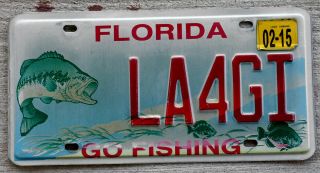Florida " Go Fishing " License Plate With A 2015 Sticker