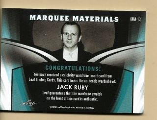 Jack Ruby 2016 Leaf Pop Century jumbo relic wardrobe swatch card JFK 2