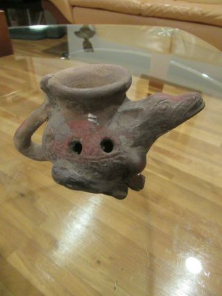 Vtg Antique Mexican Maya Aztec Clay Lizard Vessel - Mexican Folk Art