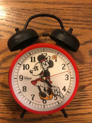 Vintage Walt Disney Productions Minnie Mouse Bradley Twin Bell Alarm Clock Rare 3