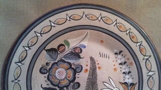 Hand Painted Mexican Folk Art Pottery Plate Signed A Solis - Rabbit In garden 4