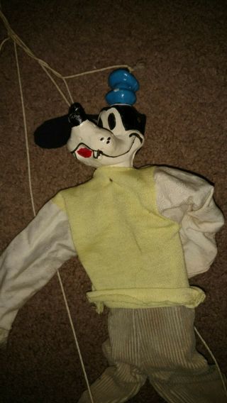 Vintage Disney Goofy Marionette Baked Clay Head Wooden Body 15 " Tall.