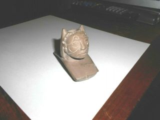 Vintage Artifact - like Effigy Pipe - - MAN FACE WITH CAT EARS - - Small chip 8