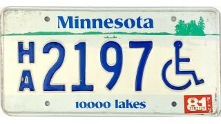 99 Cent 1981 Minnesota Handicapped Wheelchair License Plate 2197 Nr