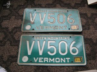 1987 87 Vermont Vt License Plate Tag Pair Set Vv506 Green Mountains