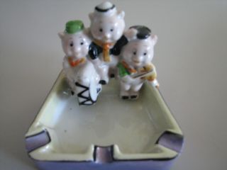 1930s Vintage Walt Disney 3 Little Pigs Band Ashtray Glazed Porcelain