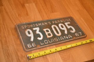 1966 Louisiana 1967 License Plate 93 B 095 Sportsman 