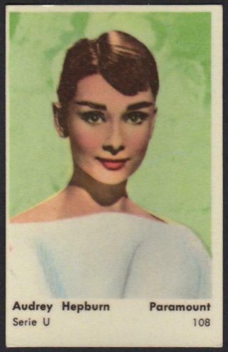 Audrey Hepburn - 1958 Vintage Swedish Serie U Movie Star Gum Card 108