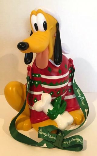 Disney Parks Christmas Red Sweater Pluto Popcorn Bucket With Lanyard
