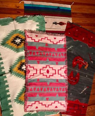 4 Vintage Navajo Inspired Designed Rugs Including Wool Heartline Bear Blanket,  Nr