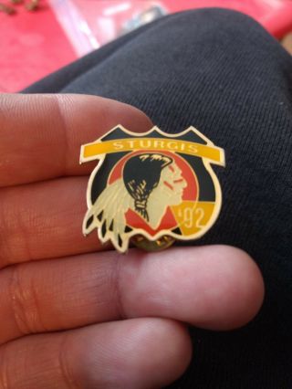 I Sturgis Bike Week Native American Vest Jacket Pin Hat Pin 1992