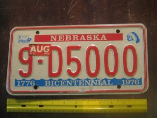 License Plate,  Nebraska,  1776 - 1976 Bicentennl,  Triple 0: 9 - D 5 000,  N.  A.  Chief