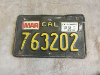 1979 California Motorcycle License Plate 763202 Has Damage