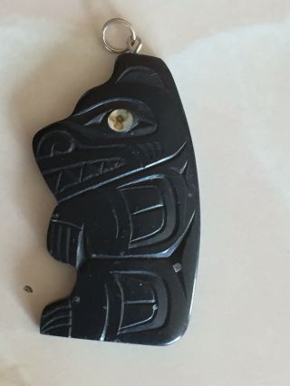Haida Northwest Coast Native Art Argillite Bear Pendant By Glen Pollard
