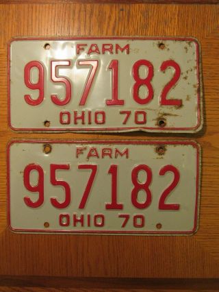 Vintage 1970 Ohio Farm License Plate Set Antique Car Truck Hot Rat Rod 957182