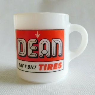Vintage Milk Glass Coffee Mug Dean Saf - T - Bilt Tires Advertising Collectible