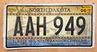North Dakota Tribal License Plate " Aah 949 " Turtle Mountain Band Of Chippewa