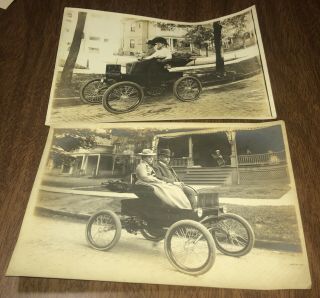 Vintage 7 X 5 Photo Photograph Pair - Early Electric Cars Automobiles