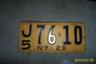 Vintage 1929 Yellow York License Plate J5 76.  10