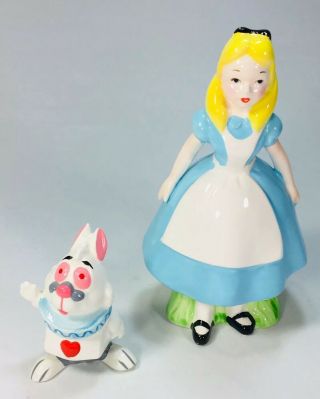 Vtg Disney Alice In Wonderland Figurine Statues,  Alice & White Rabbit Japan (t3)