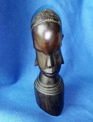 Vintage Hand Carved African Art Ebony Wood Woman Sculpture Head Statue Figure