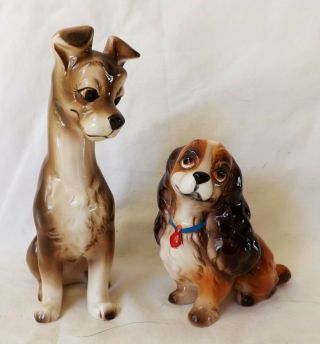 Vintage Walt Disney Ceramic Lady And The Tramp Dog Figurines Japan