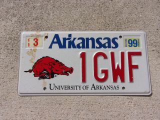 Arkansas 1999 University Of Ar.  Razorback License Plate 1gwf