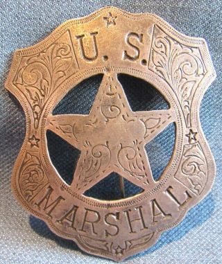 " U.  S.  Marshal " Silver Color,  Sterling Badge For Western Living History Buffs