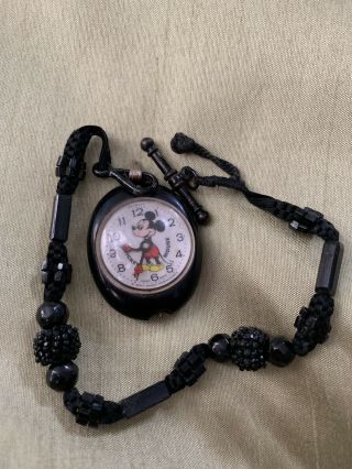 Disney Bradley Black Mickey Mouse Pocket Watch Usa Vintage