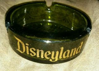 Rare Vintage Disneyland Green Glass Ashtray Walt Disney Productions